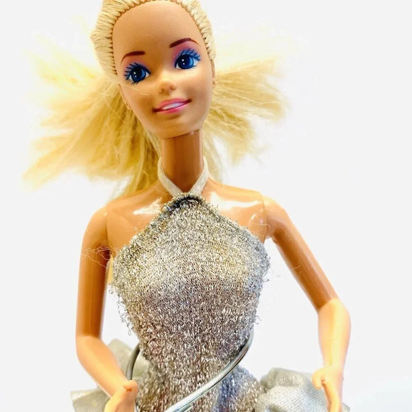 MATTEL BARBIE Doll Silver Dress 12" Tall Blonde Hair Blue Eyes Used - Picture 8 of 12